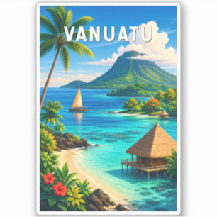 Adesivo Ilustração de Viagem de Vanuatu Arte Vintage