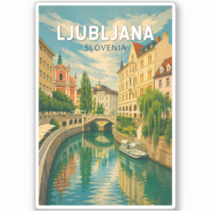 Adesivo Ilustração de viagem vintage de Liubliana Eslovêni