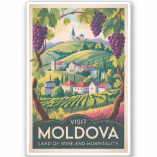 Adesivo Ilustração de Vinícola da Moldávia Viagem Arte Vin