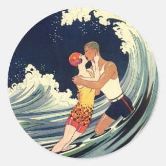 Adesivo Ilustração de Vintage dos Surfer Lovers Kissing