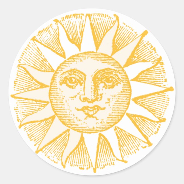 Adesivo Ilustração de Vintagem de Face Sol Amigável (Frente)