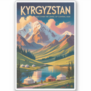 Adesivo Ilustração de Yurt do Quirguistão Arte de Viagem V
