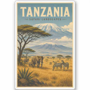 Adesivo Ilustração de Zebra de Safári na Tanzânia Arte de 