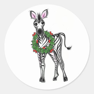 Adesivo Ilustração de Zebra Festiva Foliday, Holly Wreath