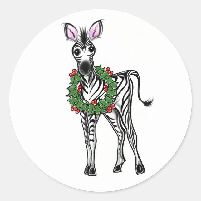 Adesivo Ilustração de Zebra Festiva Foliday, Holly Wreath (Frente)