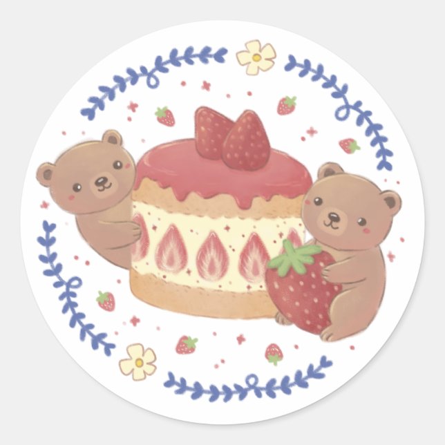 Adesivo Ilustração do Bears de Teddy e do Bolo de Morango (Frente)