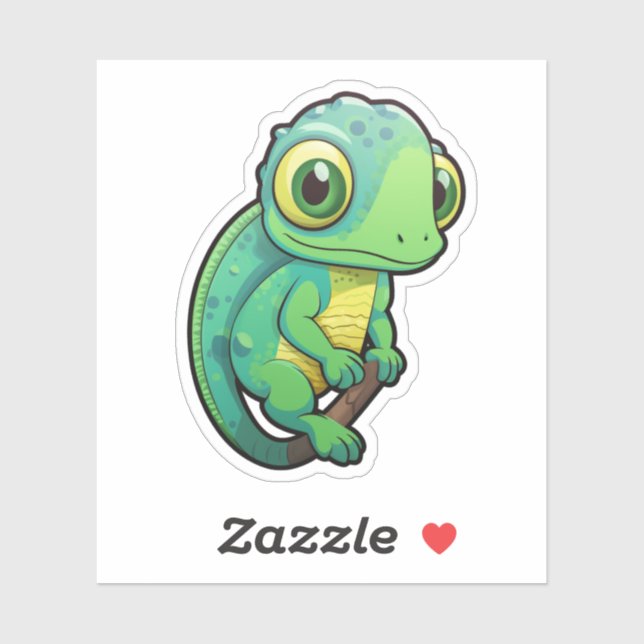 Adesivo Ilustração do Camaleão de Cartoon (Folha)