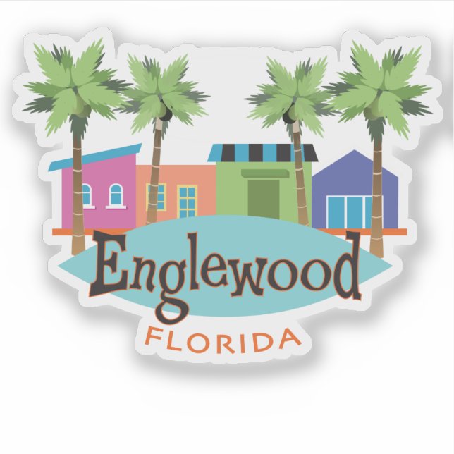 Adesivo Ilustração do Estilo Retroativo Englewood Florida (Frente)