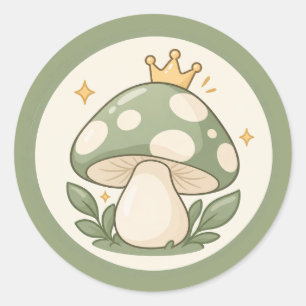 Adesivo Ilustração do Rei Cogumelo Verde Cottagecore Fofa