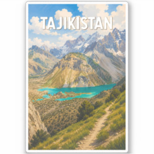 Adesivo Ilustração do Tajiquistão Viagem Arte Vintage