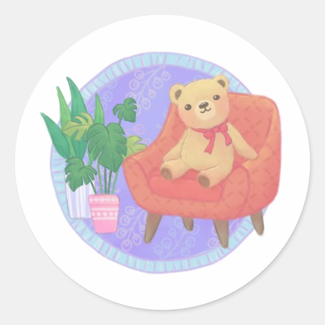 Adesivo Ilustração do Urso de Teddy e Mobiliário (Frente)