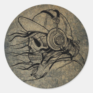 Adesivo Ilustração do vintage do crânio com fones de