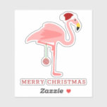 Adesivo Ilustração dos Flamingos de Natal<br><div class="desc">Rosa de Natal flamingo com chapéu de Papai Noel e feliz texto de Natal.</div>