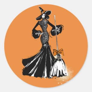 Adesivo ilustração em forma de halloween com uma vassour