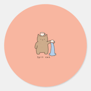 Adesivo Ilustração engraçada de gato kawaii marrom derrama