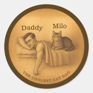Adesivo Ilustração Engraçada De Pai De Gato