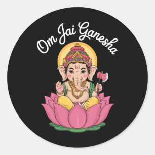 Adesivo Ilustração Espiritual Ganesha Lótus Om Jai Dizendo