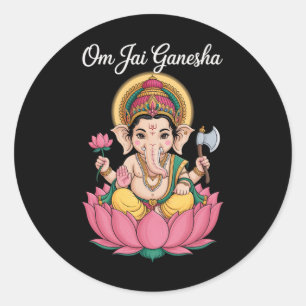 Adesivo Ilustração Espiritual Ganesha Lótus Om Jai Dizendo