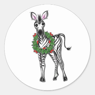 Adesivo Ilustração Festiva Holiday Zebra, Holly Wreath