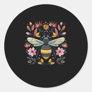 Adesivo Ilustração Floral Colorida De Uma Abelha Cercada