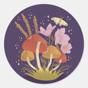Adesivo Ilustração Floral de Cogumelos Woodland