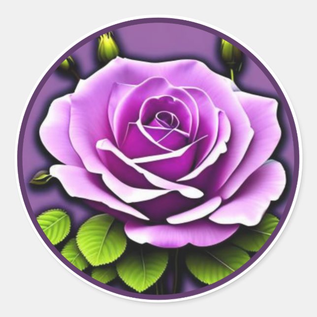 Adesivo Ilustração Floral de Rosa Roxo Grande Vibrante (Frente)