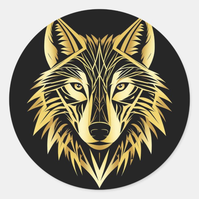 Adesivo Ilustração Geométrica de Lobo Dourado (Frente)
