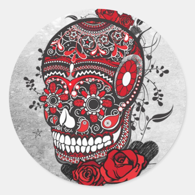 Adesivo Ilustração Mexicana Da Tatuagem Do Crânio Do Açúca (Frente)