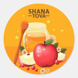 Adesivo Ilustração Moderna de Shana Tova com Maçãs e Mel 