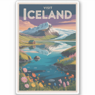 Adesivo Ilustração Pintura de Viagem Vintage Islândia