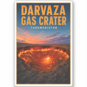 Adesivo Ilustração Retro da Cratera de Gás de Darvaza Turc