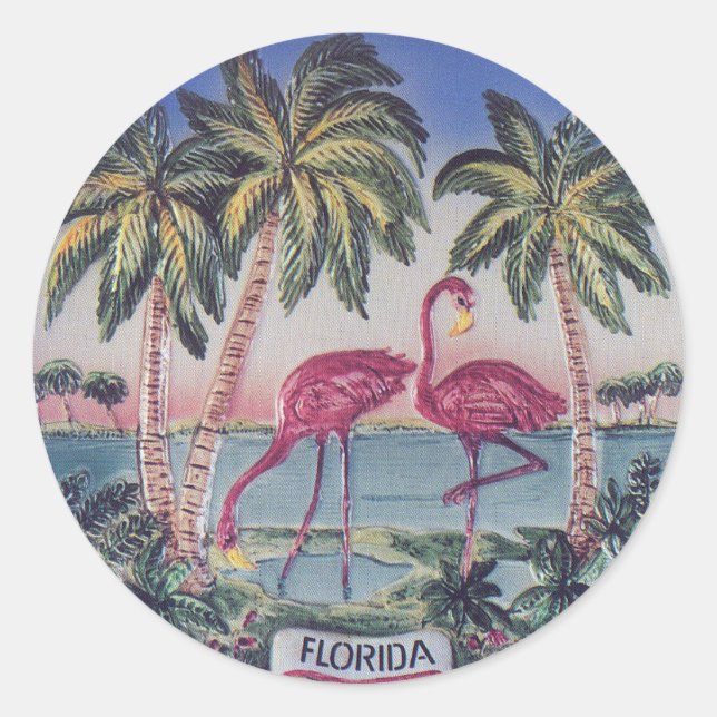 Adesivo Ilustração retrô flamingos da Flórida (Frente)