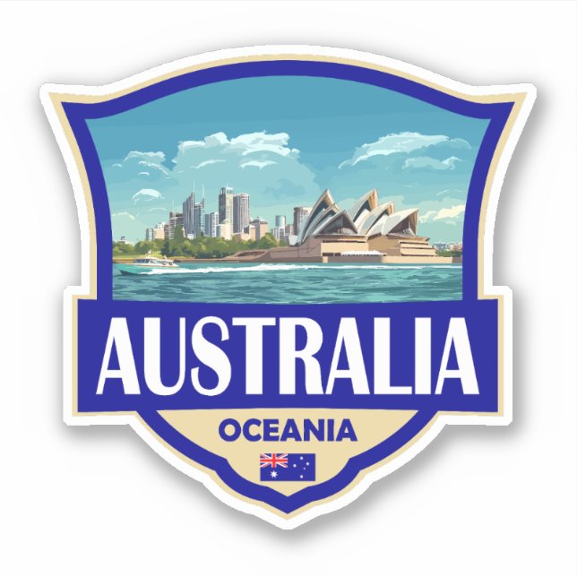 Adesivo Ilustração Retro Insígnia Austrália (Frente)