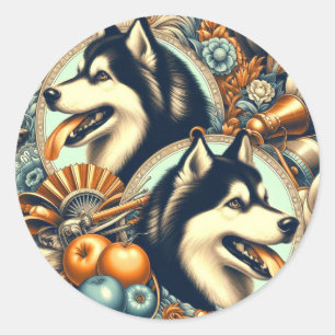 Adesivo Ilustração Retro Siberian Husky