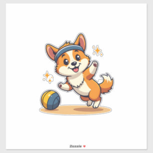 Adesivo Ilustração Vetorial de Cachorro Corgi Vintage Joga