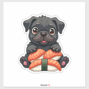 Adesivo Ilustração Vetorial de Sushi de Pug Preto Fofo Vin