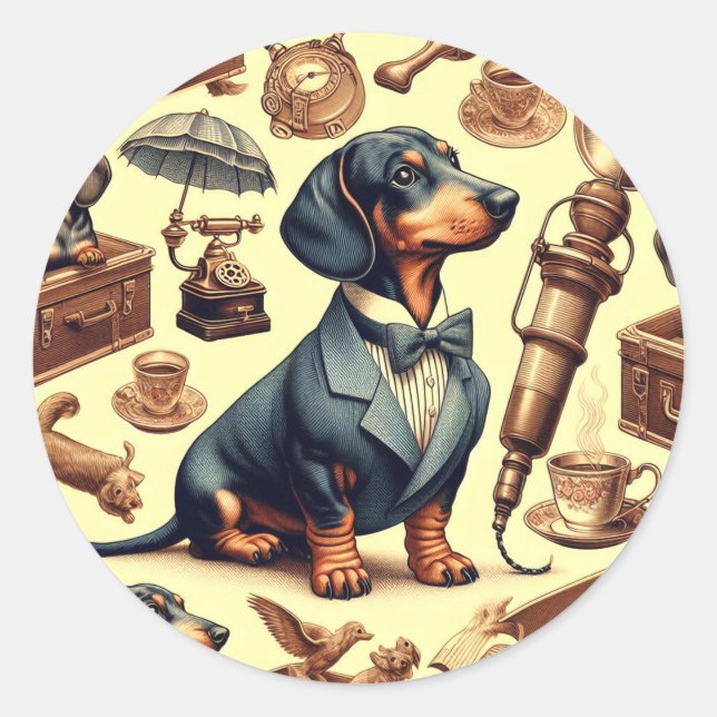 Adesivo Ilustração Vintage Dachshund (Frente)