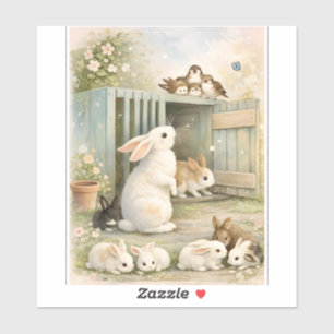 Adesivo Ilustração Vintage de Jardim de Coelho   Cottageco