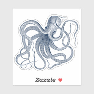Adesivo Ilustração vintage de polvo náutico azul
