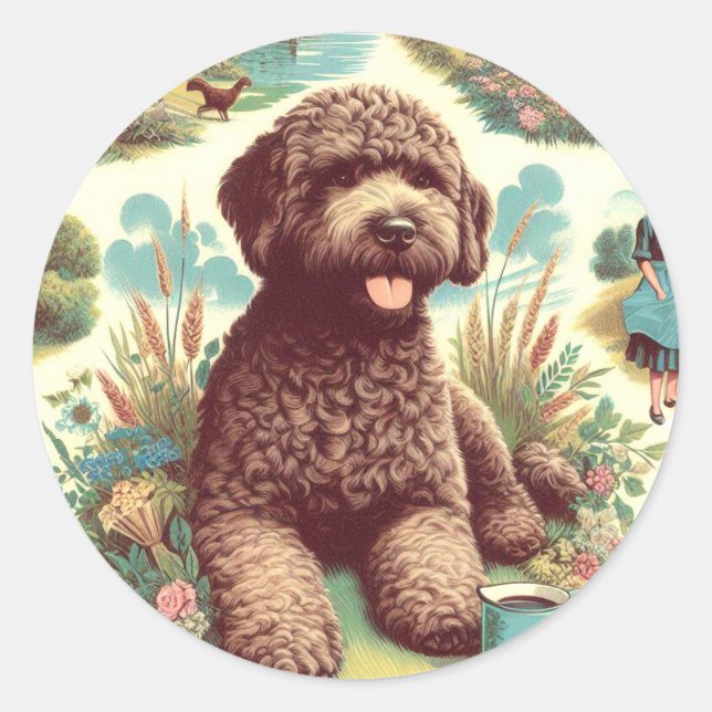 Adesivo Ilustração Vintage Lagotto Romagnolo (Frente)