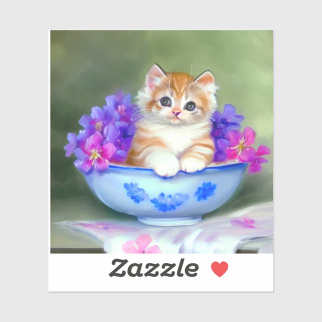 Adesivo Ilustração Vintage Laranja e White Kitten (Folha)