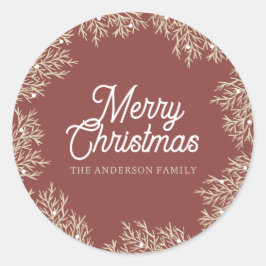 Adesivo ilustración hojas abeto corona de Navidad rojo