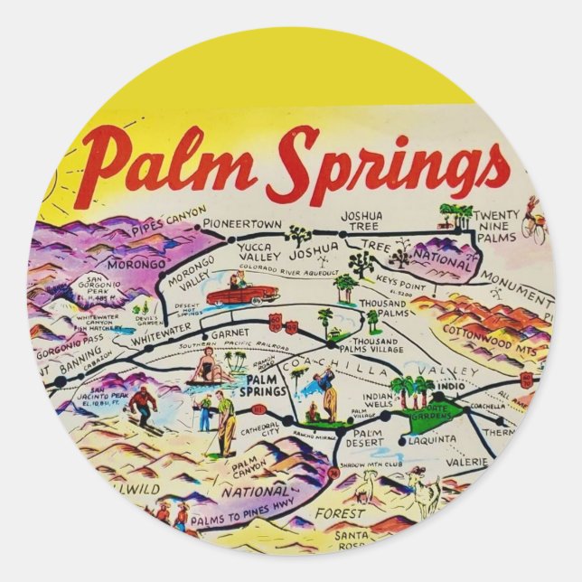 Adesivo Ilustrado Retro Palm Springs (Frente)