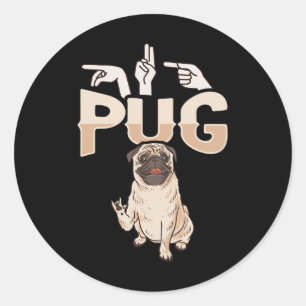 Adesivo ILY Pug ASL Gesto manual surdo perda auditiva Awar