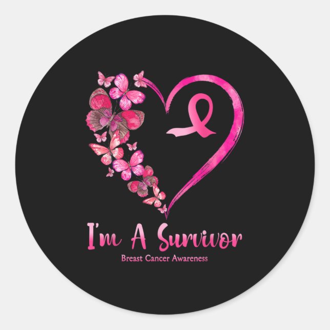 Adesivo I'm A Survivor Pink Heart Butterflies Breast Cance (Frente)