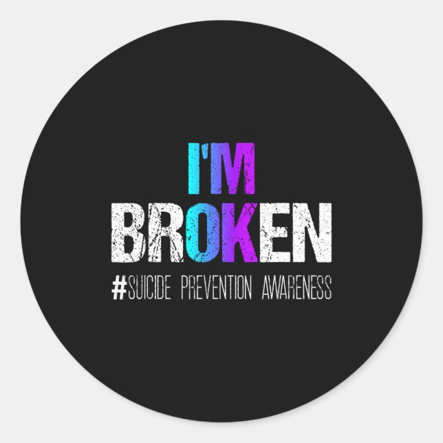 Adesivo I'm Broken Teal &amp; Purple Ribbon Suicide Preven (Frente)