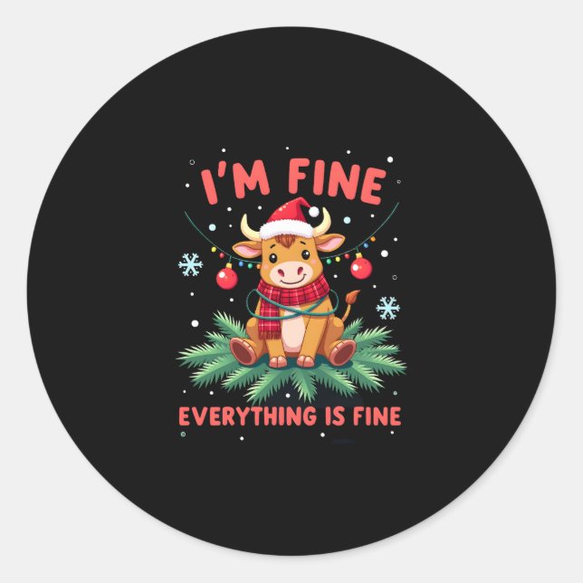 Adesivo I'm Fine Everything is Fine Christmas Highland Cow (Frente)