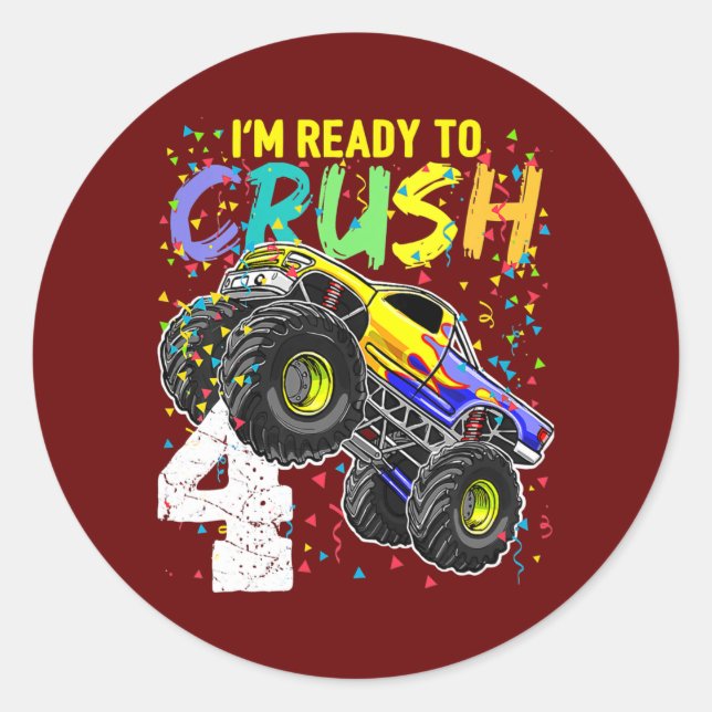 Adesivo I'm Ready to Crush 4 Monster Truck 4th Birthday (Frente)