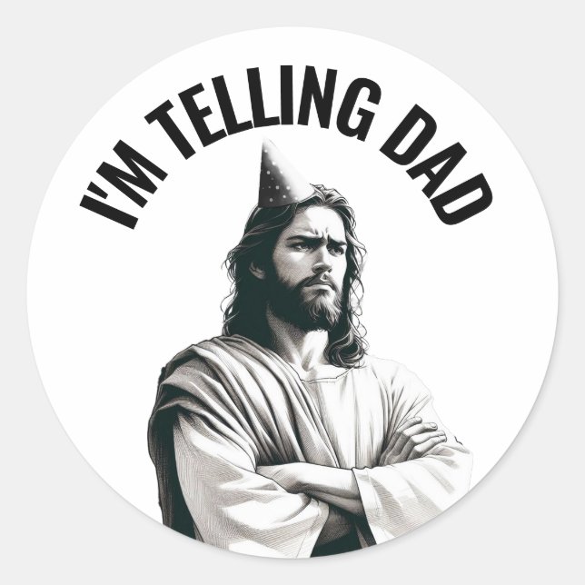 Adesivo I'm Telling Dad - Funny Jesus Meme (Frente)