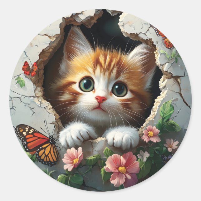 Adesivo Imagem 3D de um gatinho fofo espiando (Frente)
